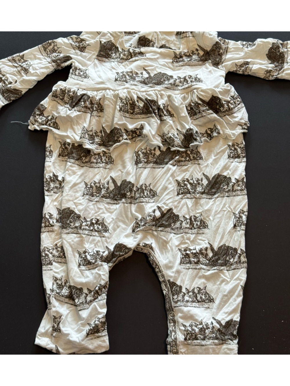 kate quinn White Romper with Black Bunny Print and Ruffle